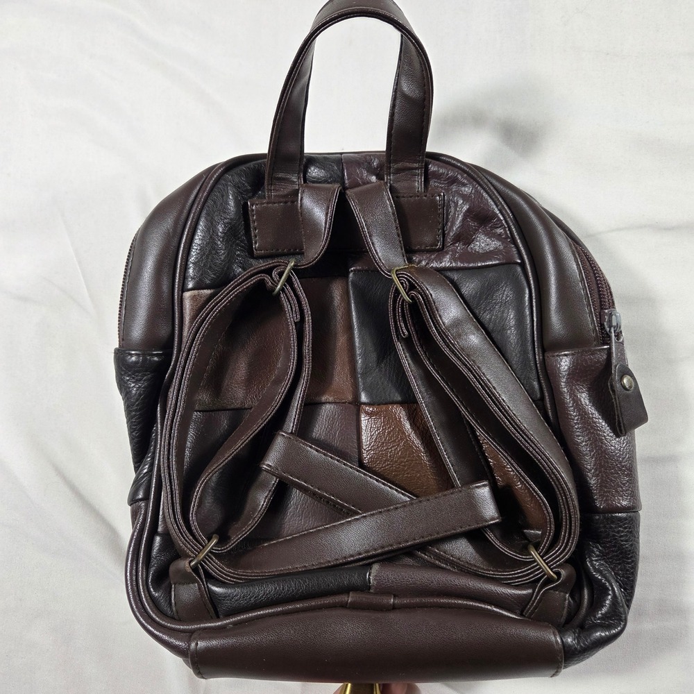 Carabella Vintage Patchwork Mini Backpack Brown Black Multi Pocket Bag - Picture 5 of 7